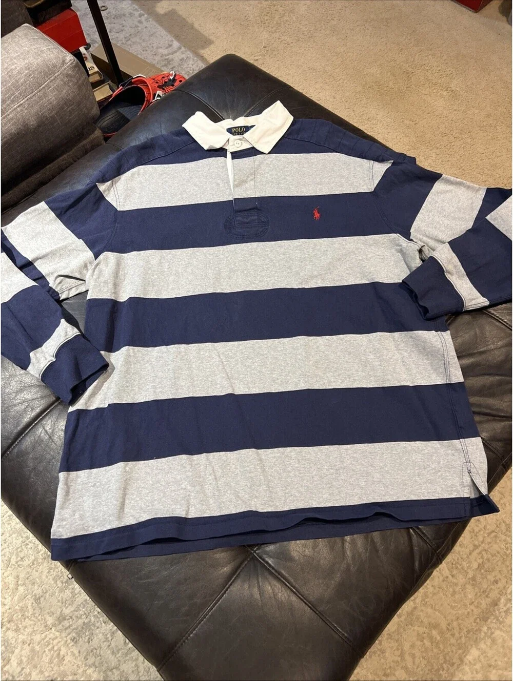Polo Ralph Lauren Men’s Rugby LS Shirt Size 2XLT Grey Blue Stripe